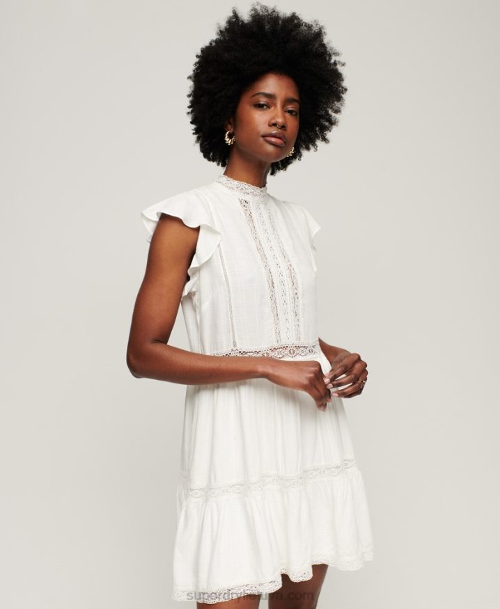 Superdry Studios Lace Mix Dress White Women