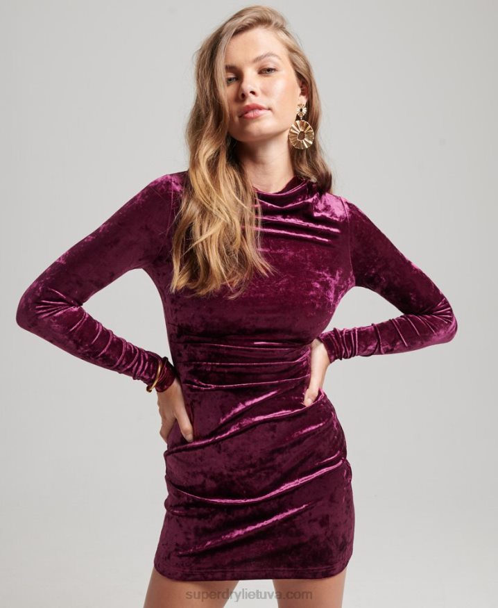 Superdry Velvet Long Sleeve Mini Dress Pink Women