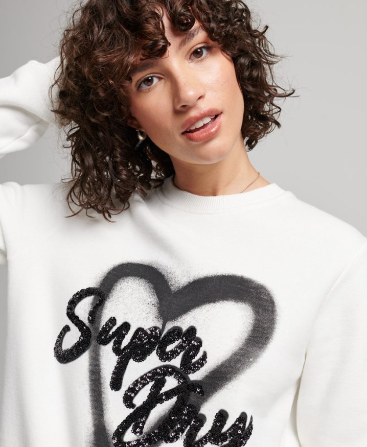 Superdry Embellished Crew Sweatshirt White Women