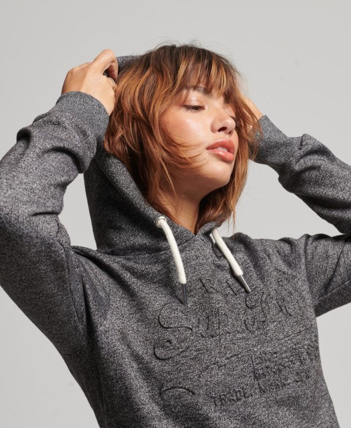 Superdry Embossed Graphic Logo Hoodie Dark Grey Women