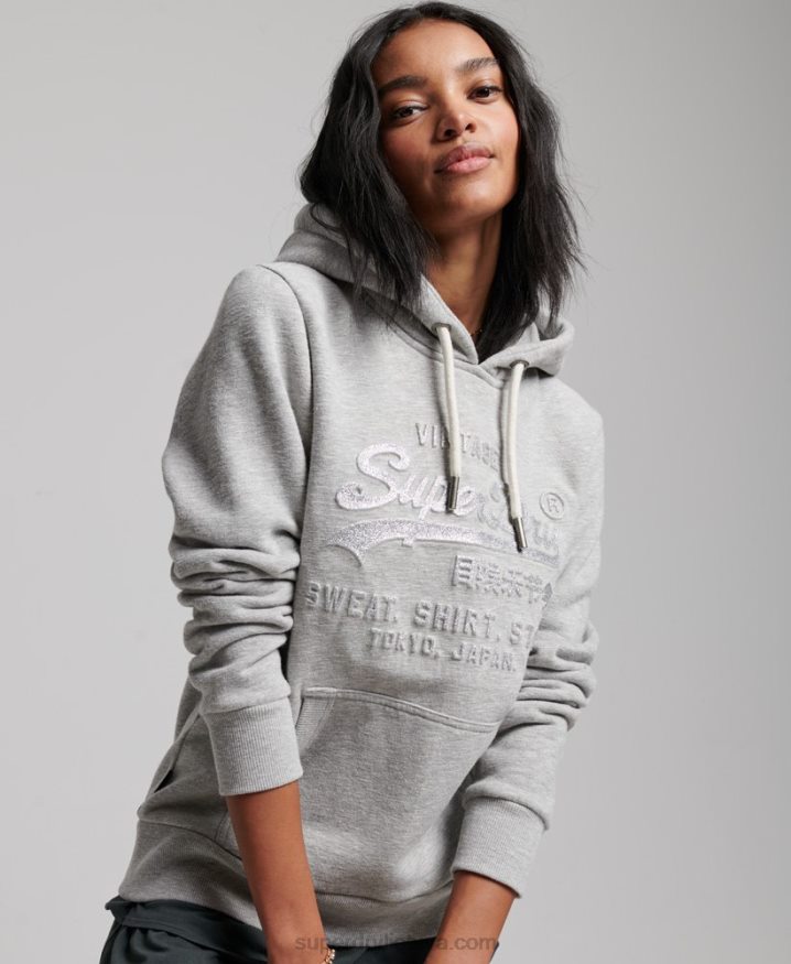 Superdry Embossed Graphic Logo Hoodie Grey Women