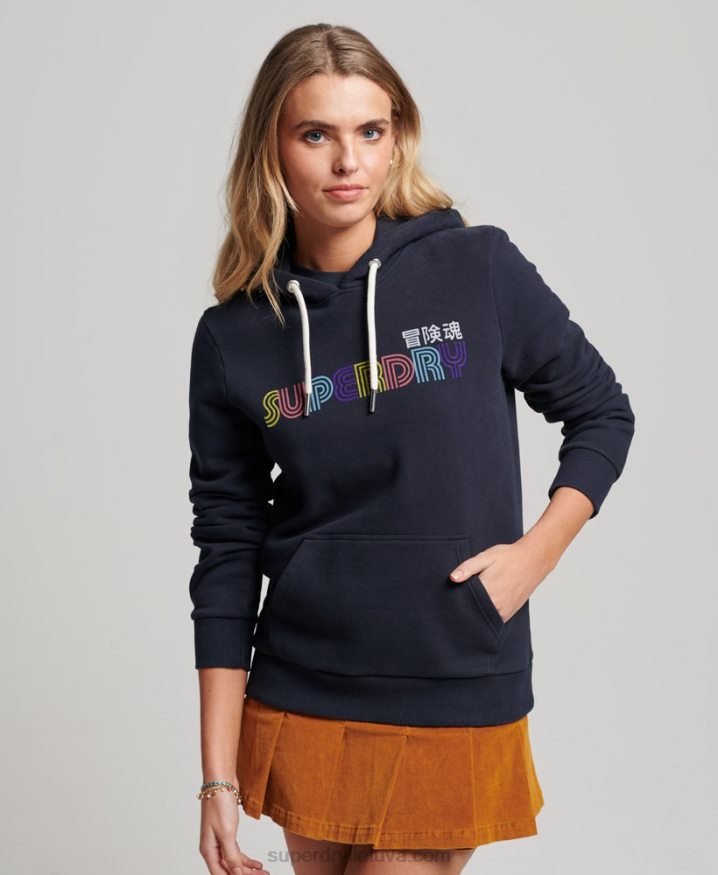 Superdry Retro Rainbow Hoodie Navy Women