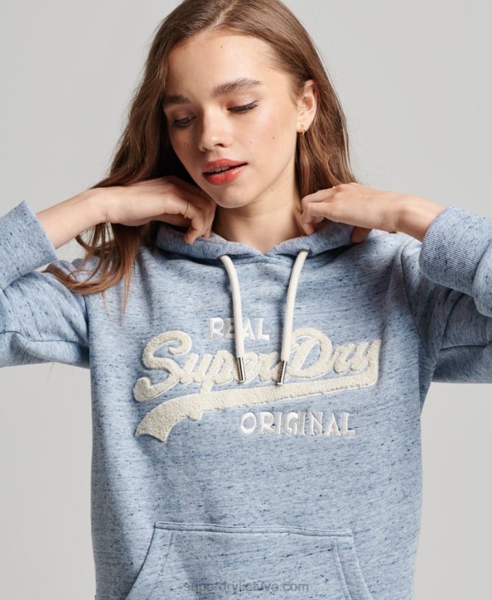 Superdry Vintage Logo Scripted Collegiate Hoodie Light Blue Women Superdry Vintage Logo Scripted Collegiate Hoodie Light Blue Women