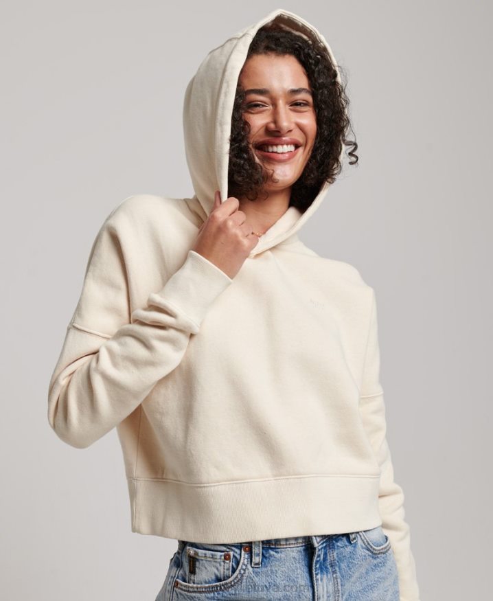 Superdry Wash Crop Hoodie Cream Women