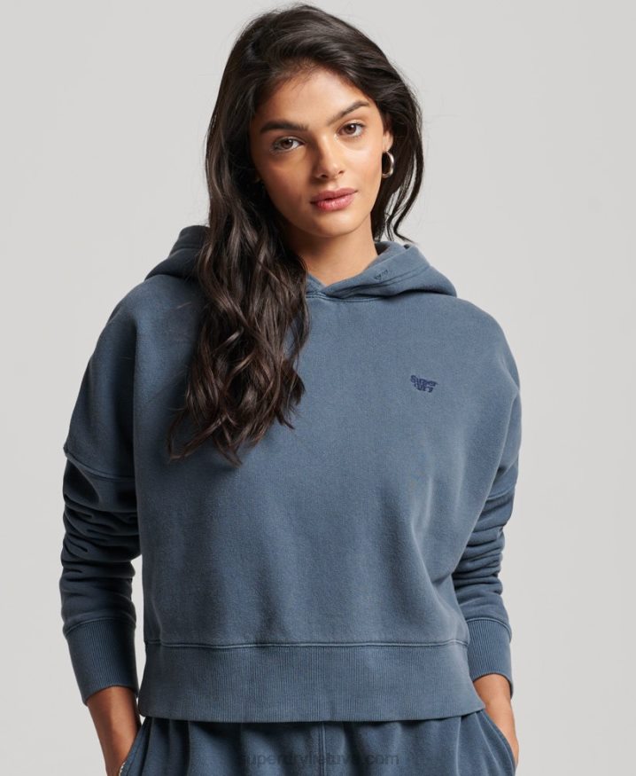 Superdry Wash Crop Hoodie Navy Women