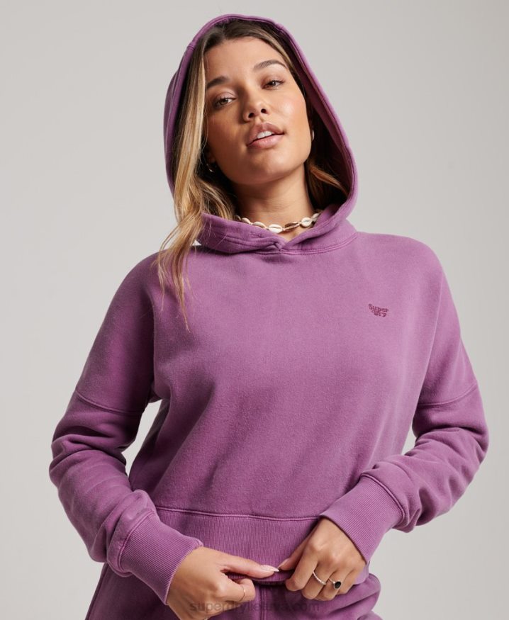 Superdry Wash Crop Hoodie Purple Women