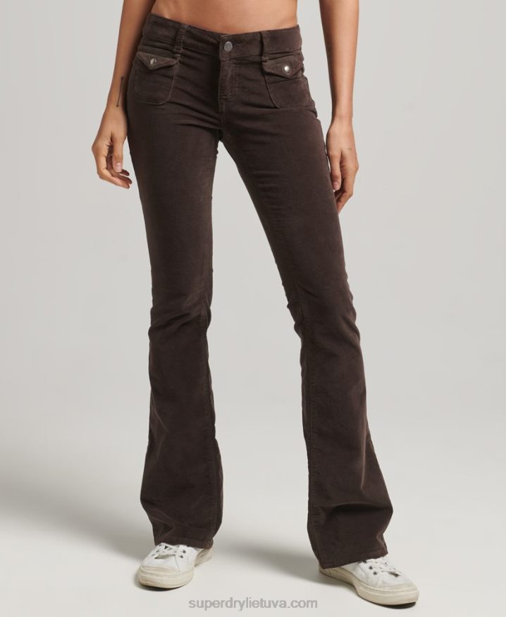 Superdry Low Rise Velvet Flare Jeans Brown Women