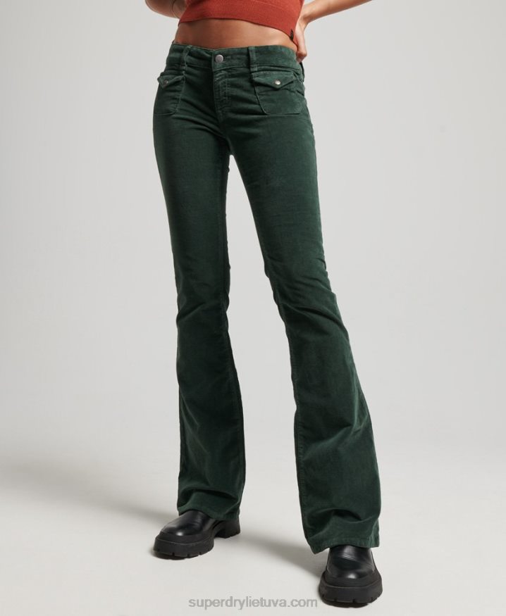 Superdry Low Rise Velvet Flare Jeans Green Women