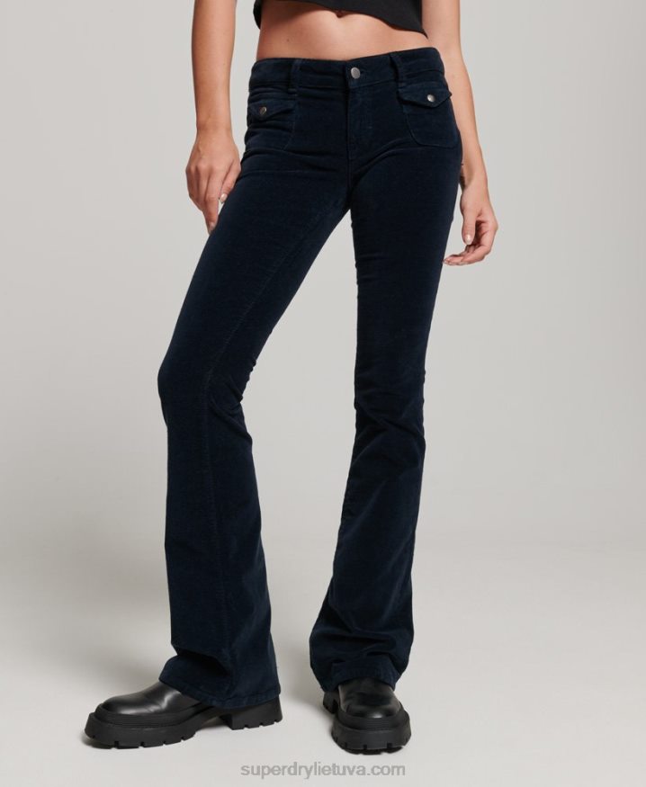 Superdry Low Rise Velvet Flare Jeans Navy Women