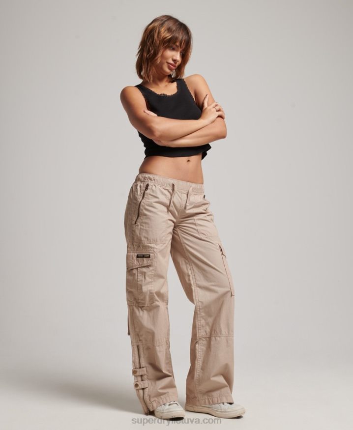 Superdry Low Rise Wide Leg Cargo Pants Cream Women