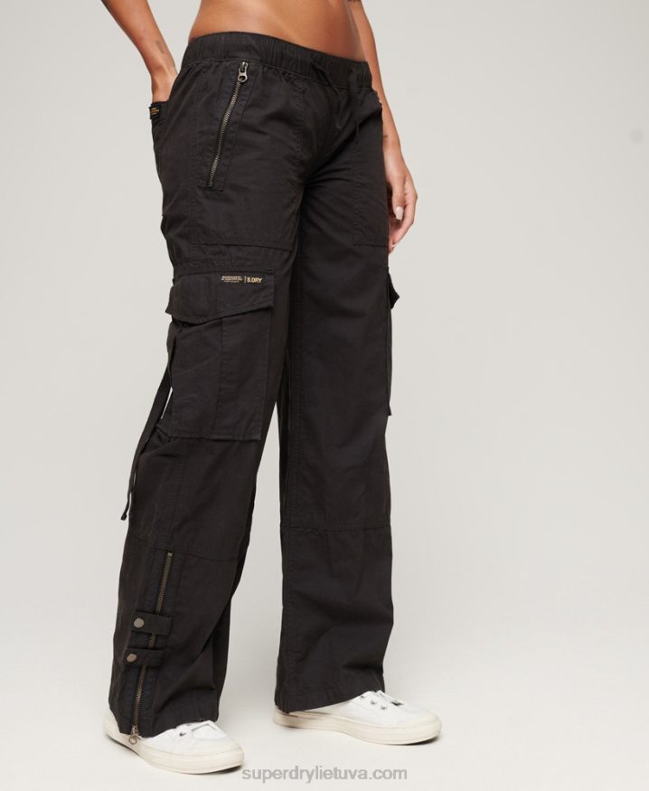 Superdry Low Rise Wide Leg Cargo Pants Dark Grey Women