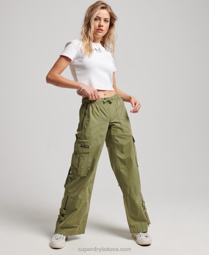 Superdry Low Rise Wide Leg Cargo Pants Green Women