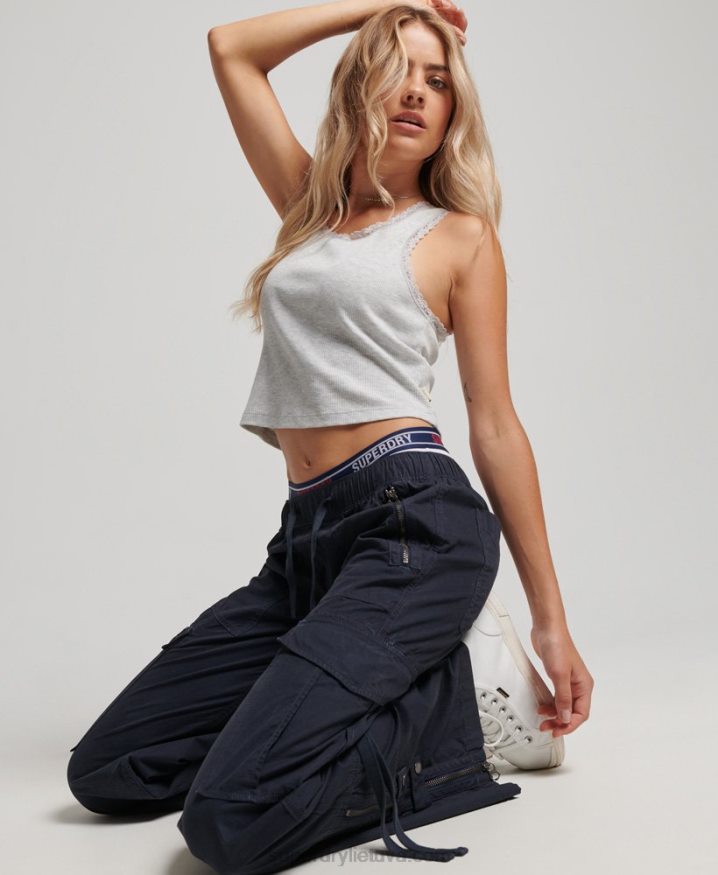 Superdry Low Rise Wide Leg Cargo Pants Navy Women