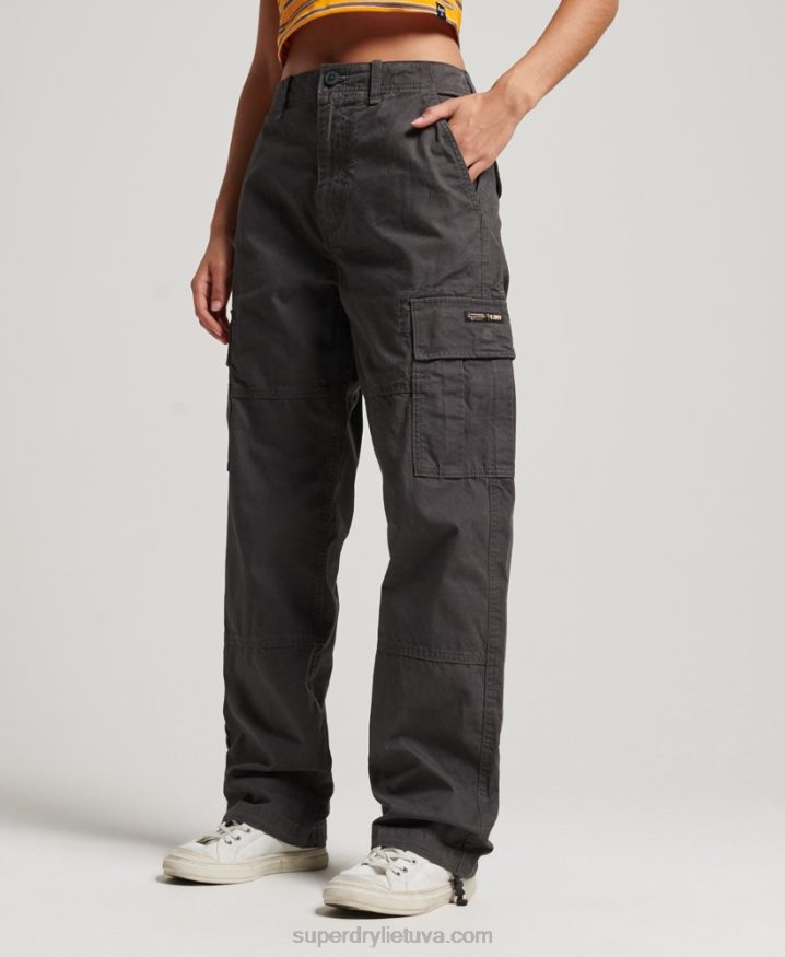 Superdry Organic Cotton Baggy Cargo Pants Dark Grey Women