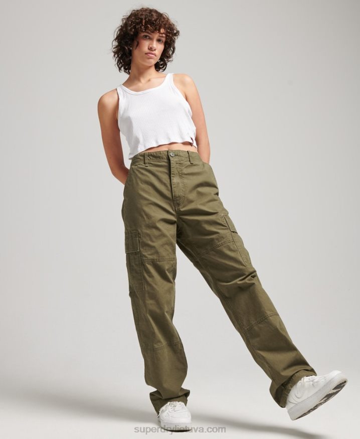 Superdry Organic Cotton Baggy Cargo Pants Khaki Women