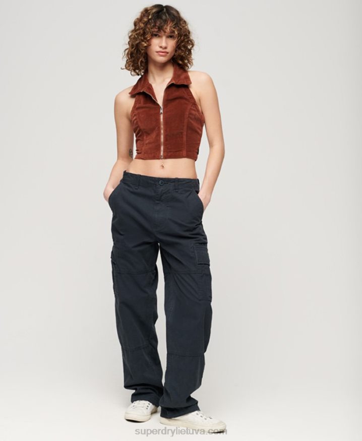 Superdry Organic Cotton Baggy Cargo Pants Navy Women