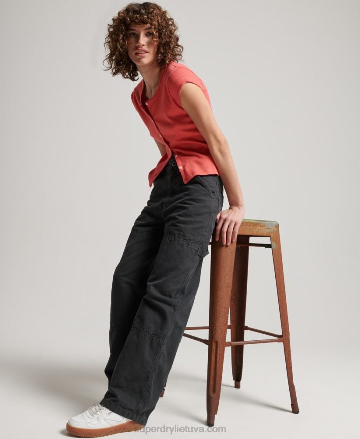 Superdry Organic Cotton Vintage Wide Carpenter Pants Dark Grey Women Superdry Organic Cotton Vintage Wide Carpenter Pants Dark Grey Women