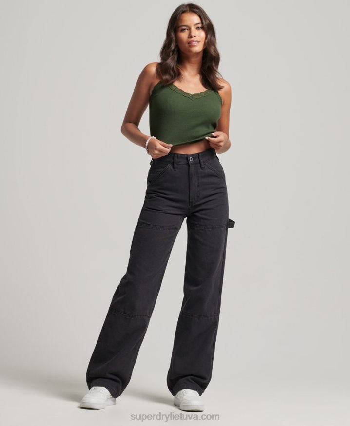 Superdry Wide Leg Carpenter Pants Black Women