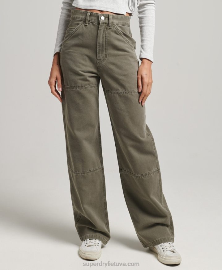 Superdry Wide Leg Carpenter Pants Khaki Women