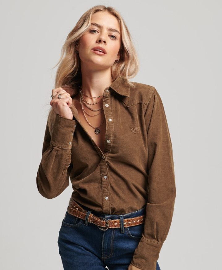 Superdry Cord Western Shirt Brown Women