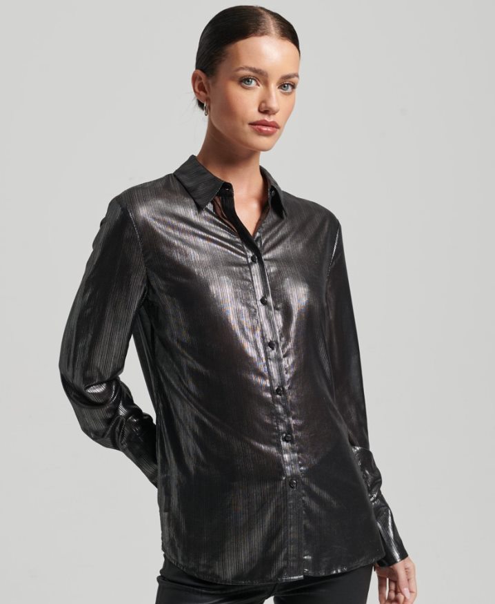 Superdry Sparkle Lurex Shirt Black Women