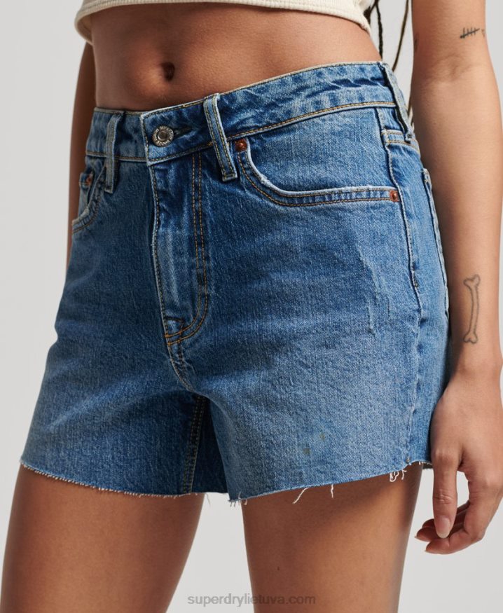 Superdry Mid Rise Slim Shorts Blue Women