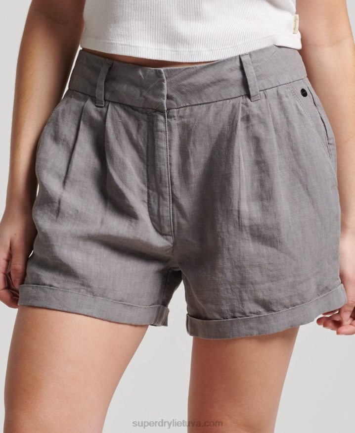 Superdry Overdyed Linen Shorts Grey Women