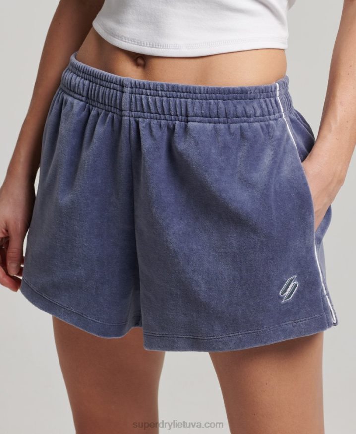 Superdry S Logo Velour Shorts Blue Women