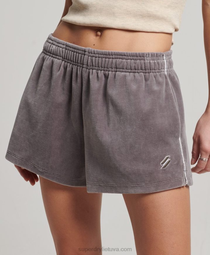 Superdry S Logo Velour Shorts Grey Women