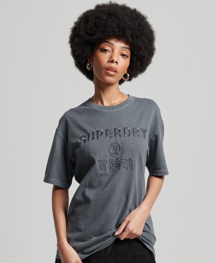 Superdry Code Logo Garment Dye Loose T-Shirt Black Women