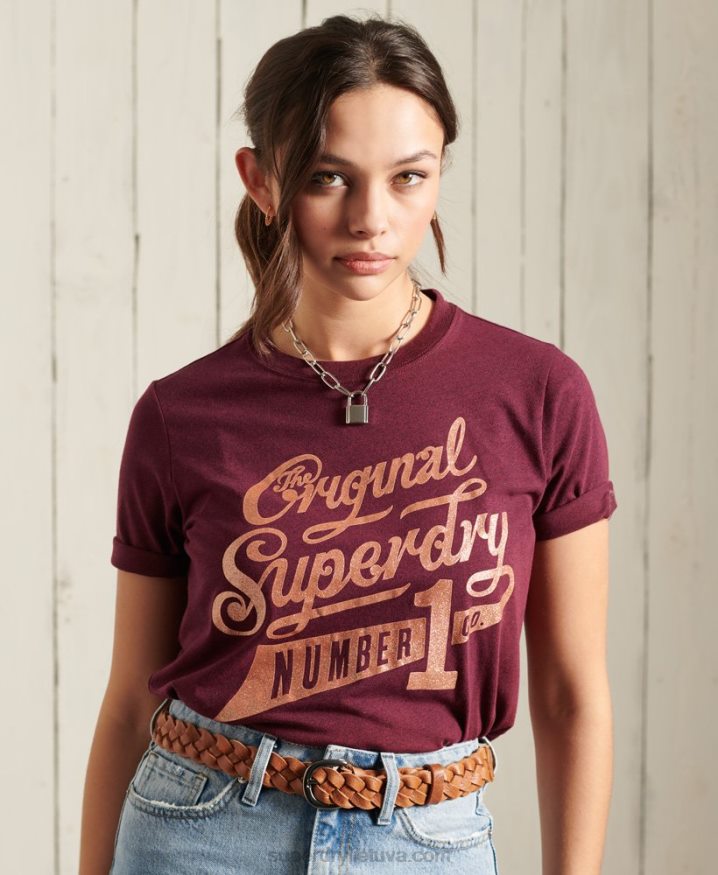 Superdry Glitter Sparkle T-Shirt Red Women