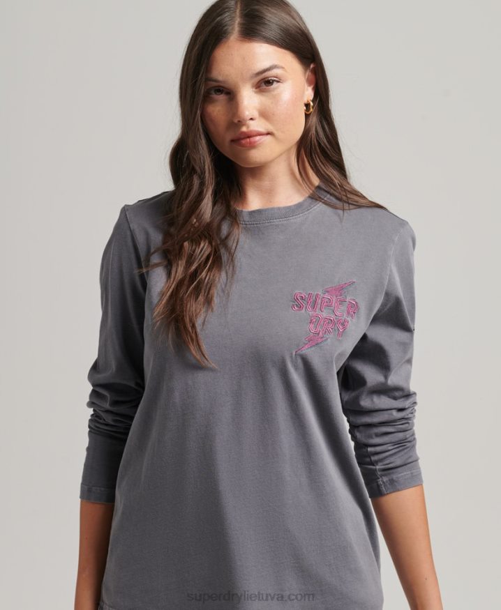 Superdry Indie Mark Long Sleeve Top Dark Grey Women