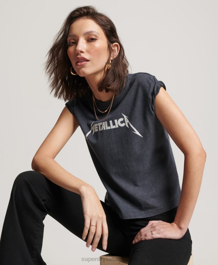 Superdry Metallica Cap Sleeve Band T-Shirt Black Women