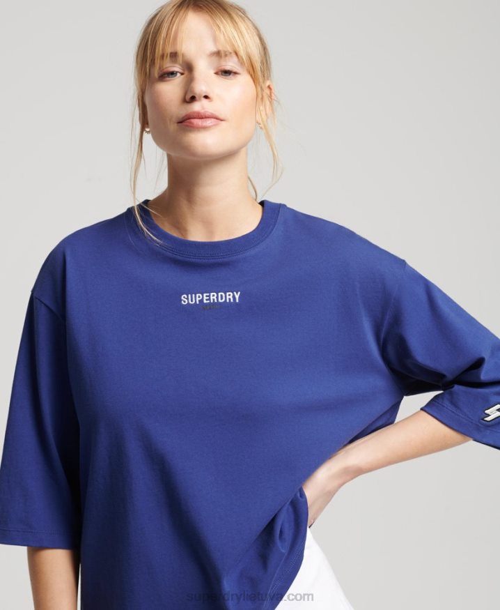 Superdry Micro Logo Embroidered Boxy T-Shirt Navy Women