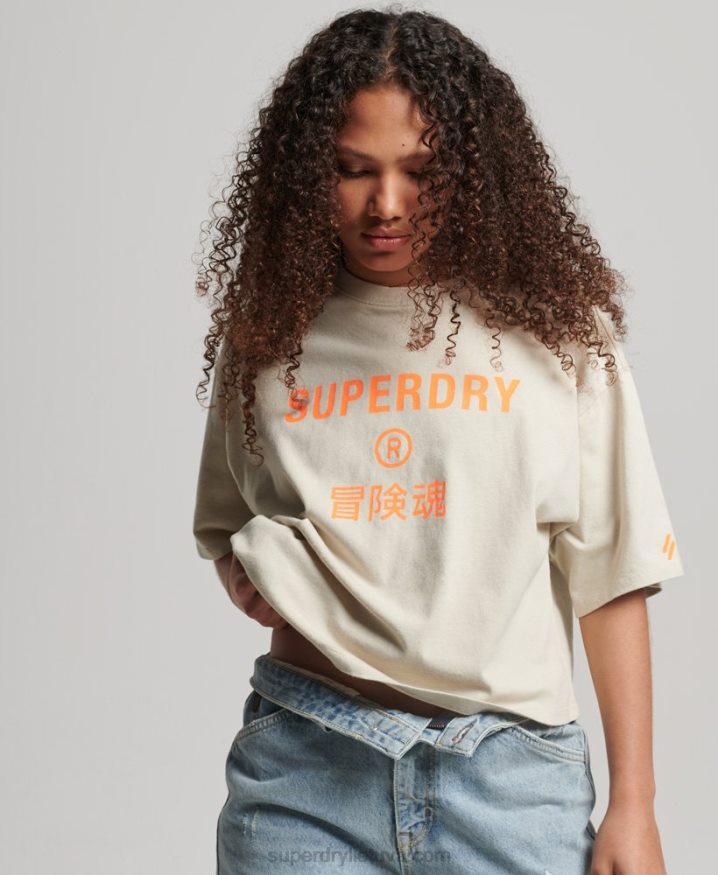 Superdry Organic Cotton Core Sport T-Shirt Beige Women Superdry Organic Cotton Core Sport T-Shirt Beige Women