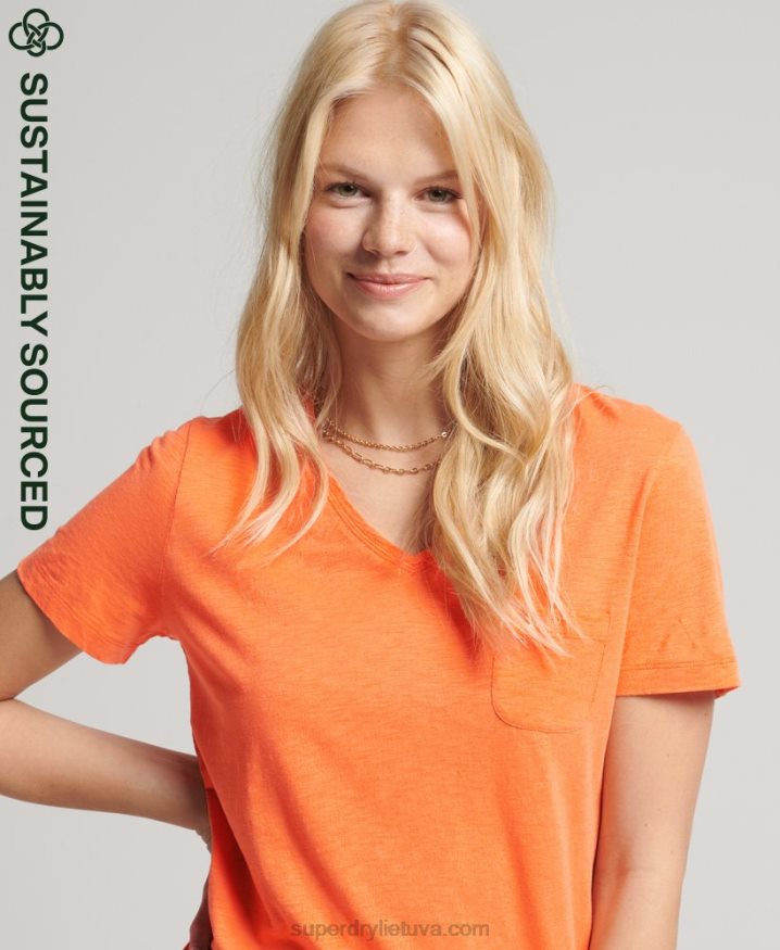 Superdry Organic Cotton Pocket V-Neck T-Shirt Orange Women