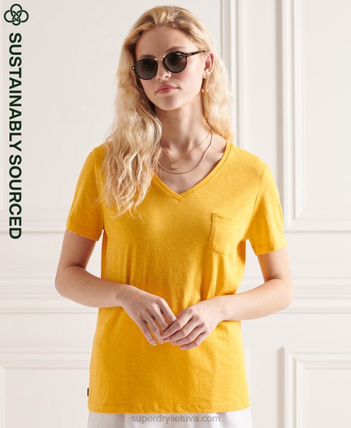 Superdry Organic Cotton Pocket V-Neck T-Shirt Yellow Women