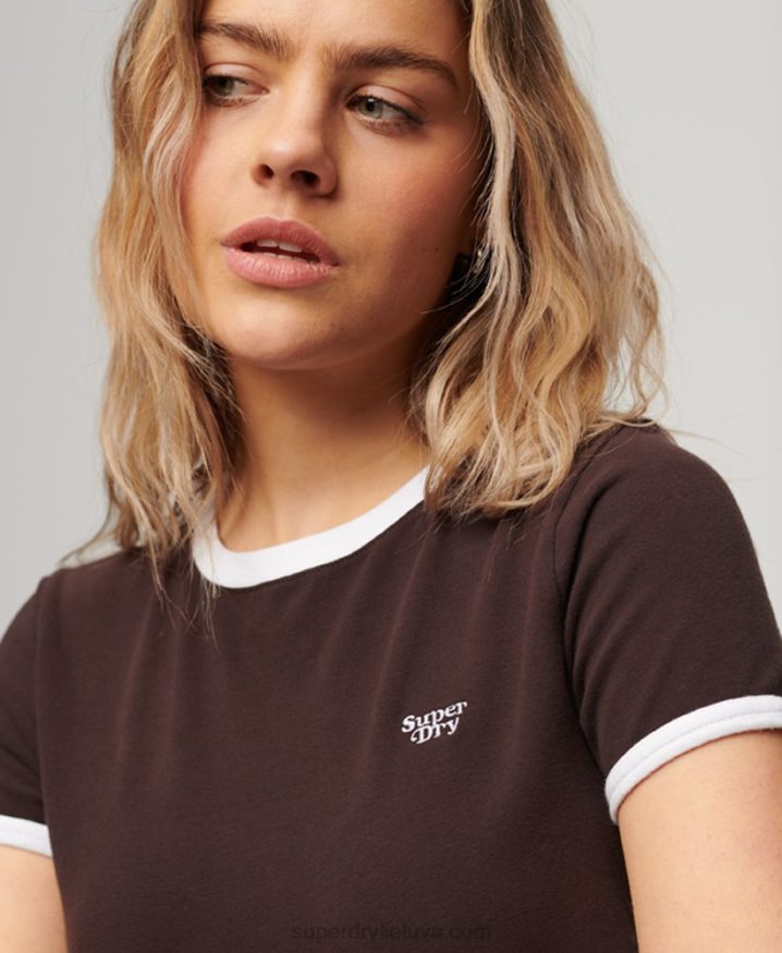 Superdry Organic Cotton Ringer Crop T-shirt Brown Women