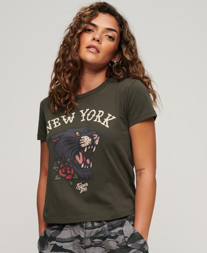 Superdry Tattoo Graphic 90s Fit T-Shirt Green Women