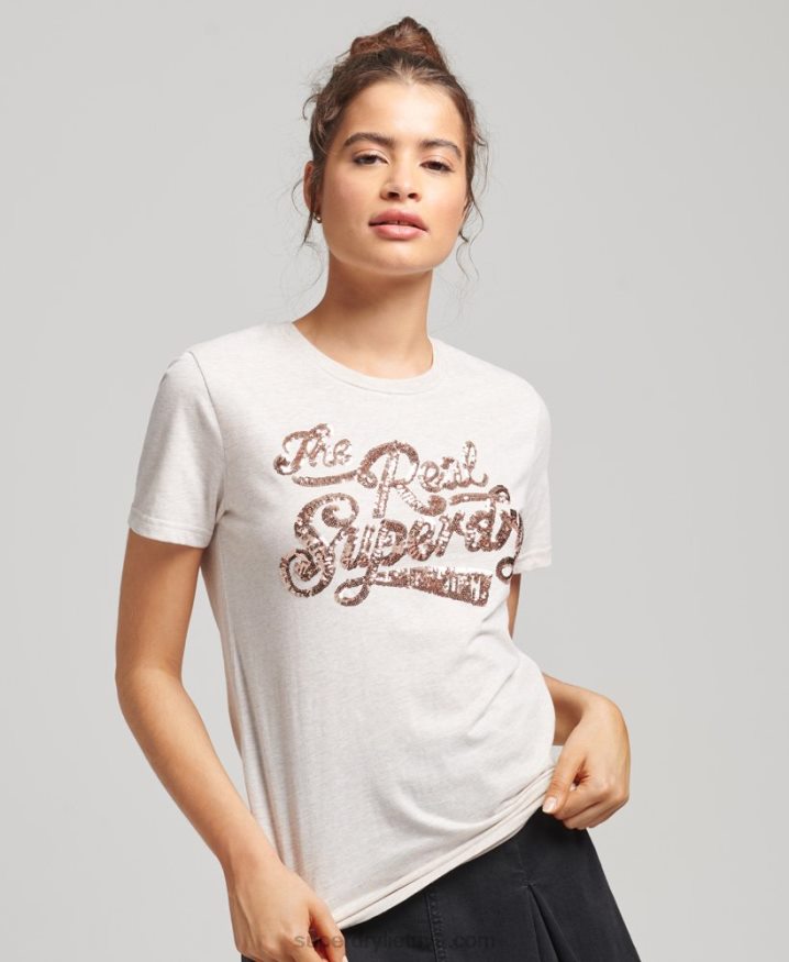 Superdry The Real Sequin Entry T-Shirt Beige Women