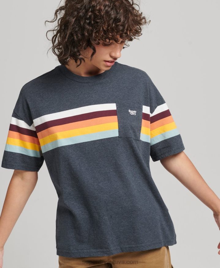 Superdry Vintage Cali Stripe Boxy T-Shirt Navy Women Superdry Vintage Cali Stripe Boxy T-Shirt Navy Women