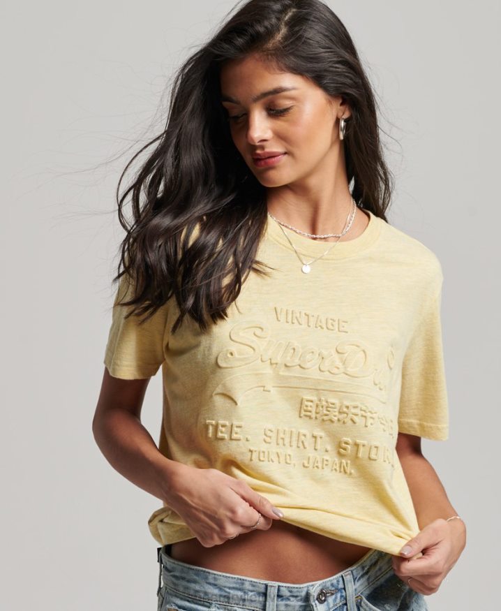 Superdry Vintage Logo Embossed T-Shirt Yellow Women Superdry Vintage Logo Embossed T-Shirt Yellow Women