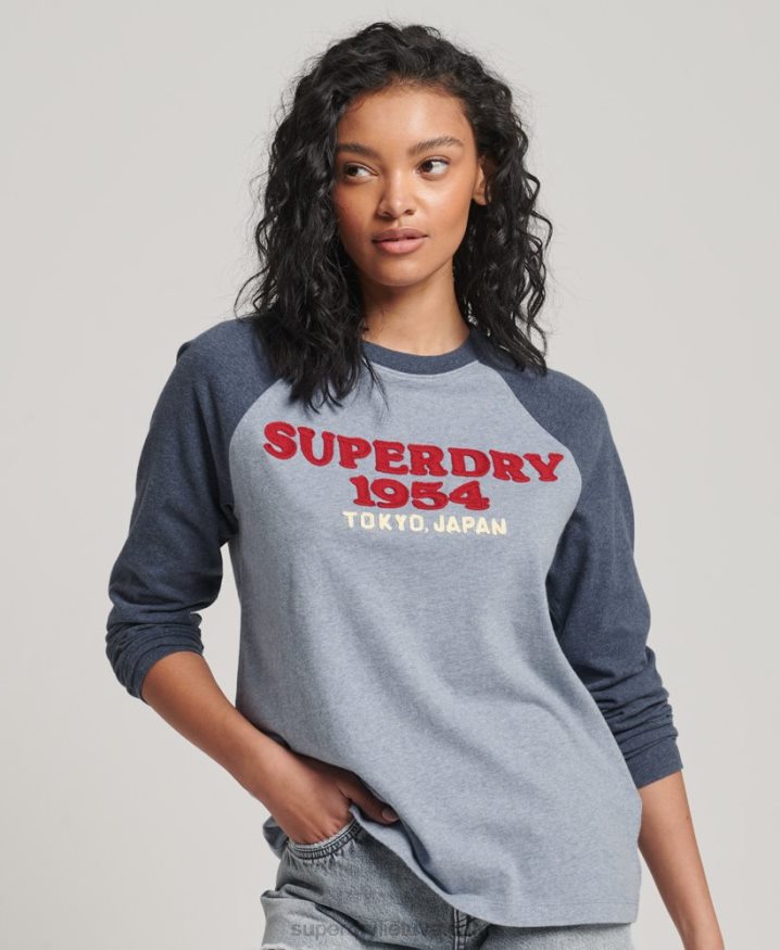 Superdry Vintage Logo Raglan Long Sleeve Top Blue Women Superdry Vintage Logo Raglan Long Sleeve Top Blue Women