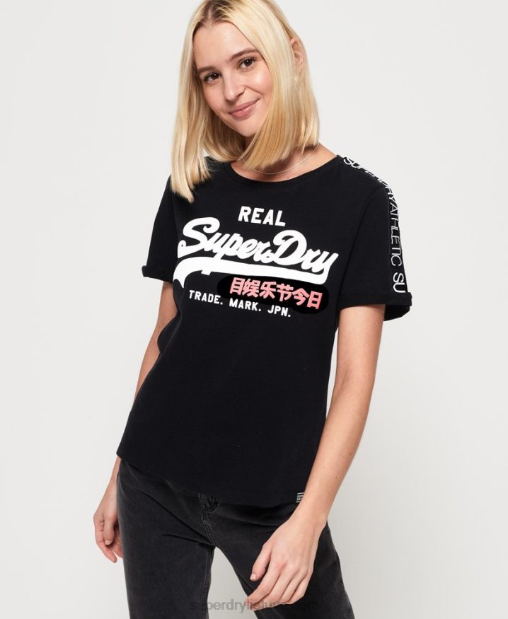 Superdry Vintage Logo Sleeve Tape Boxy T-Shirt Black Women Superdry Vintage Logo Sleeve Tape Boxy T-Shirt Black Women
