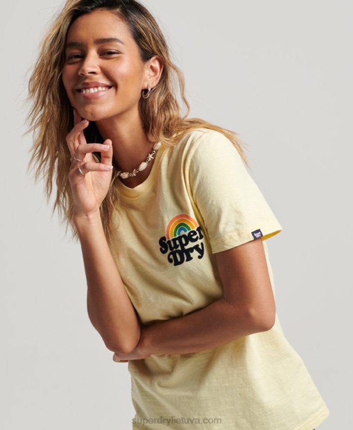 Superdry Vintage Rainbow T-Shirt Yellow Women Superdry Vintage Rainbow T-Shirt Yellow Women