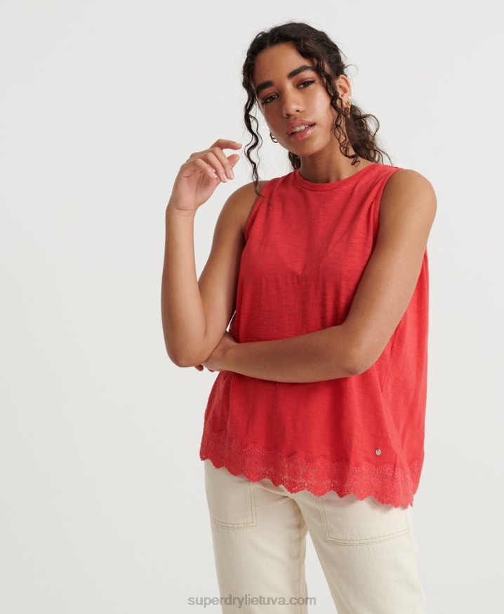 Superdry Lace Mix Vest Top Red Women