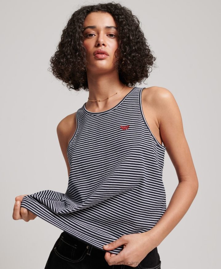 Superdry Organic Cotton Vintage Logo Stripe Vest Navy Women Superdry Organic Cotton Vintage Logo Stripe Vest Navy Women