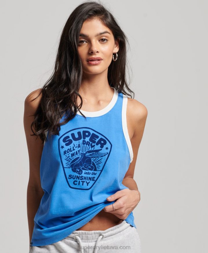 Superdry Vintage Roll With It Vest Blue Women Superdry Vintage Roll With It Vest Blue Women