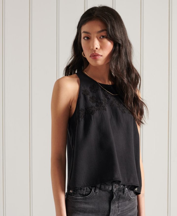 Superdry Embroidered Cami Top Black Women