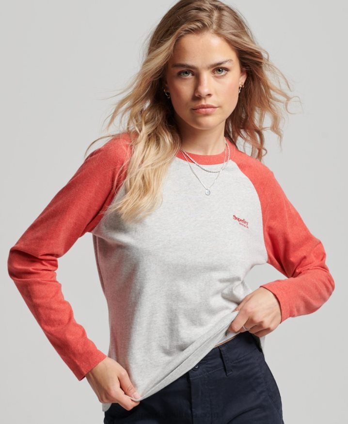 Superdry Organic Cotton Vintage Logo Baseball Top Light Grey Women Superdry Organic Cotton Vintage Logo Baseball Top Light Grey Women